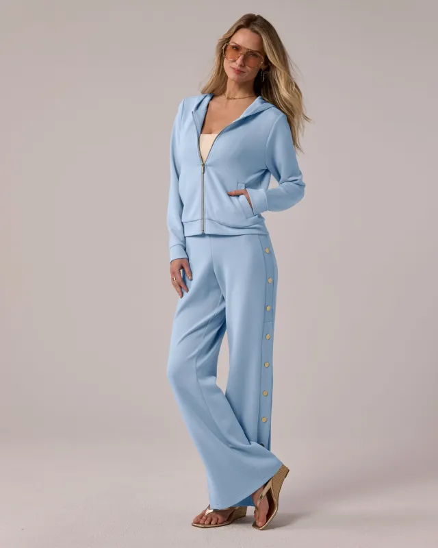 Luxe Lounge Zip Up and Pant with Snap Detail Set Blue Bell made by Boston Proper