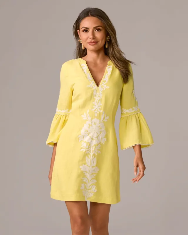 Embroidered Flare Sleeve A Line Dress Lemon Drop made by Boston Proper