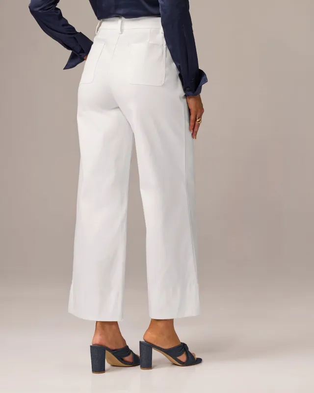 Ankle Length Wide Leg Twill Pant Pure White made by Boston Proper