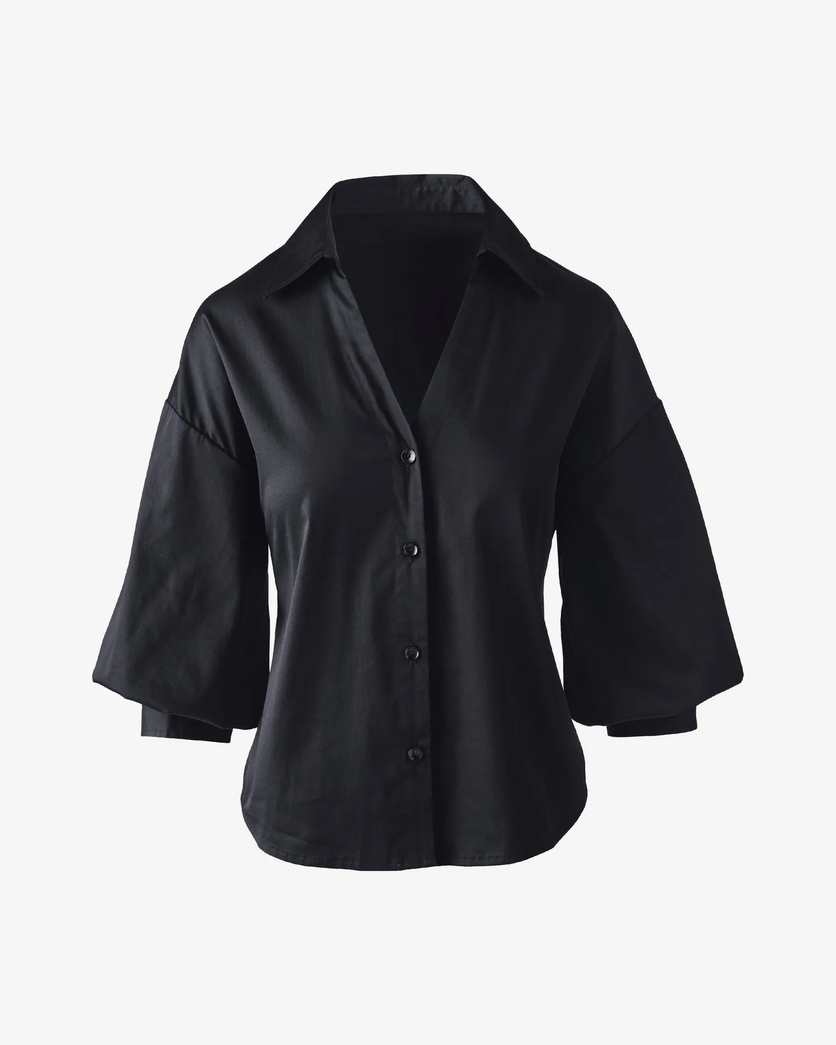 Poplin Puff Sleeve Button Up Shirt Black sold by Boston Proper product image thumbnail 2
