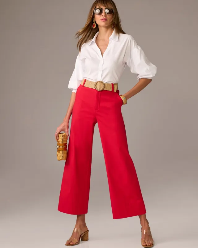 Ankle Length Wide Leg Twill Pant Tomato Red made by Boston Proper