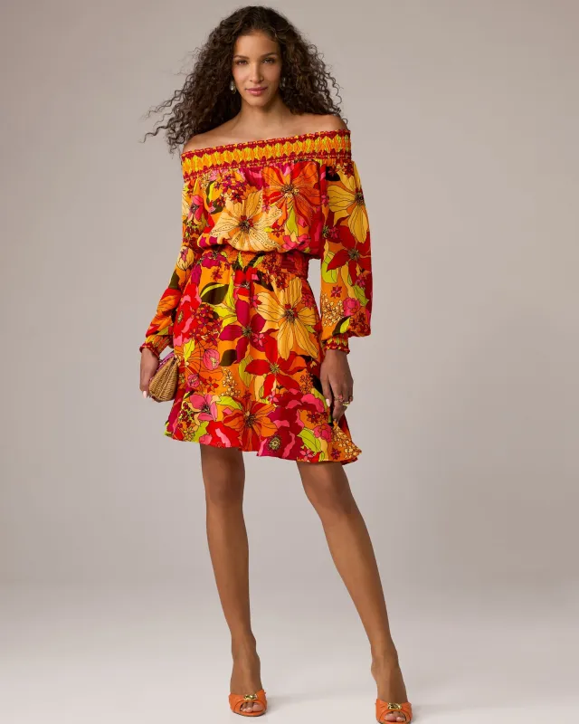 Off The Shoulder Printed Peasant Dress Paradiso is Calling made by Boston Proper