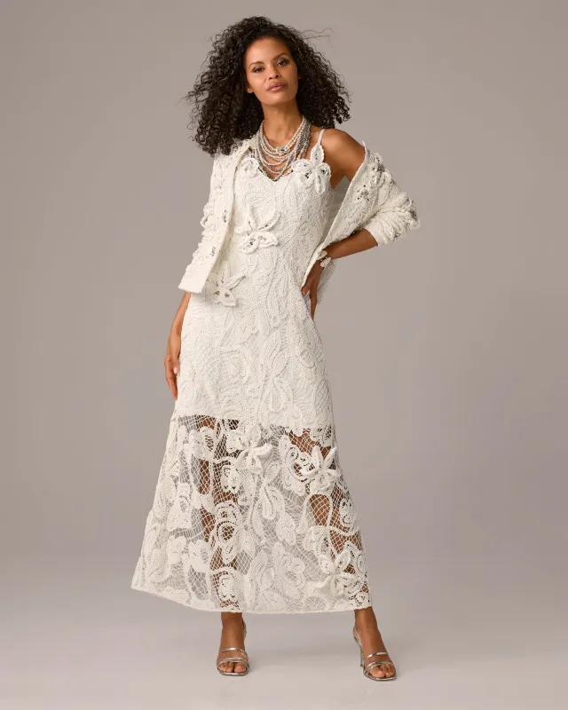 3D Floral Crochet Embellished Maxi Dress Off White made by Boston Proper
