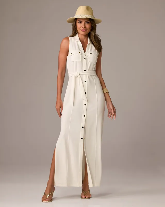 Beyond Travel Belted Maxi Dress Ivory Coast made by Boston Proper