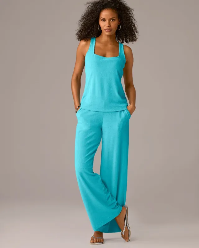 Beach Terry Square Neck and Wide Leg Pant Set Capri made by Boston Proper
