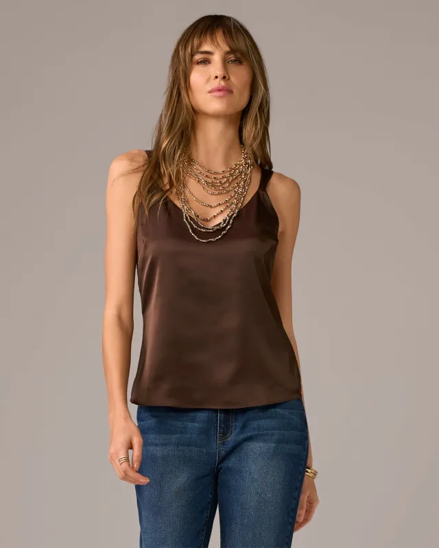 Lexi Sleeveless V-Neck Charmeuse Blouse Safari Brown made by Boston Proper