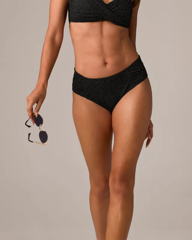 Swim Sense Metallic Crochet Bikini Bottom Black made by Carmen Marc Valvo