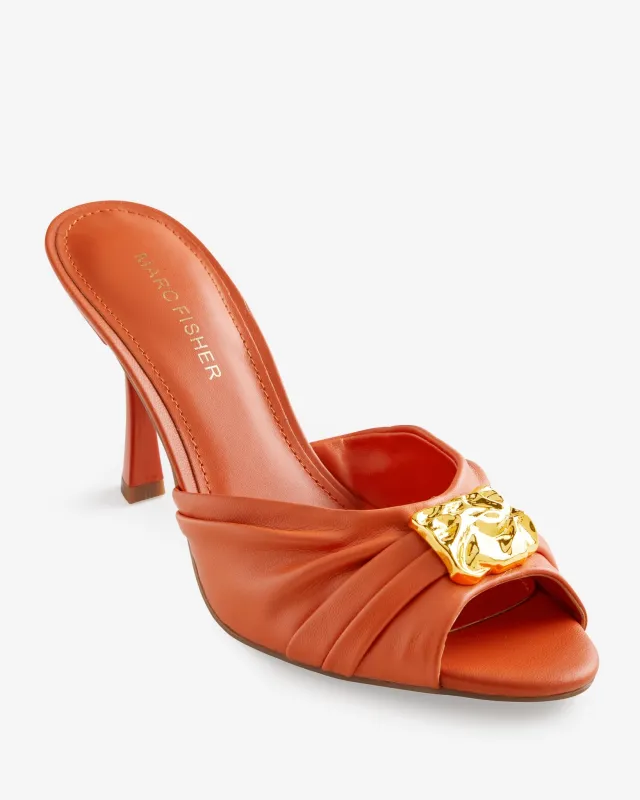 Marc Fisher Hammered Hardware Peep Toe Heel Orange made by Marc Fisher