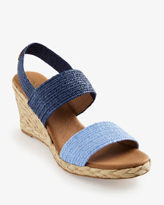 Andre Assous Colorblocked Raffia Espadrille Wedge Blue Multi made by Andre Assous