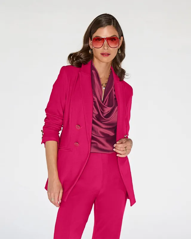 Beyond Travel Double Breasted Boyfriend Blazer Cerise made by Boston Proper