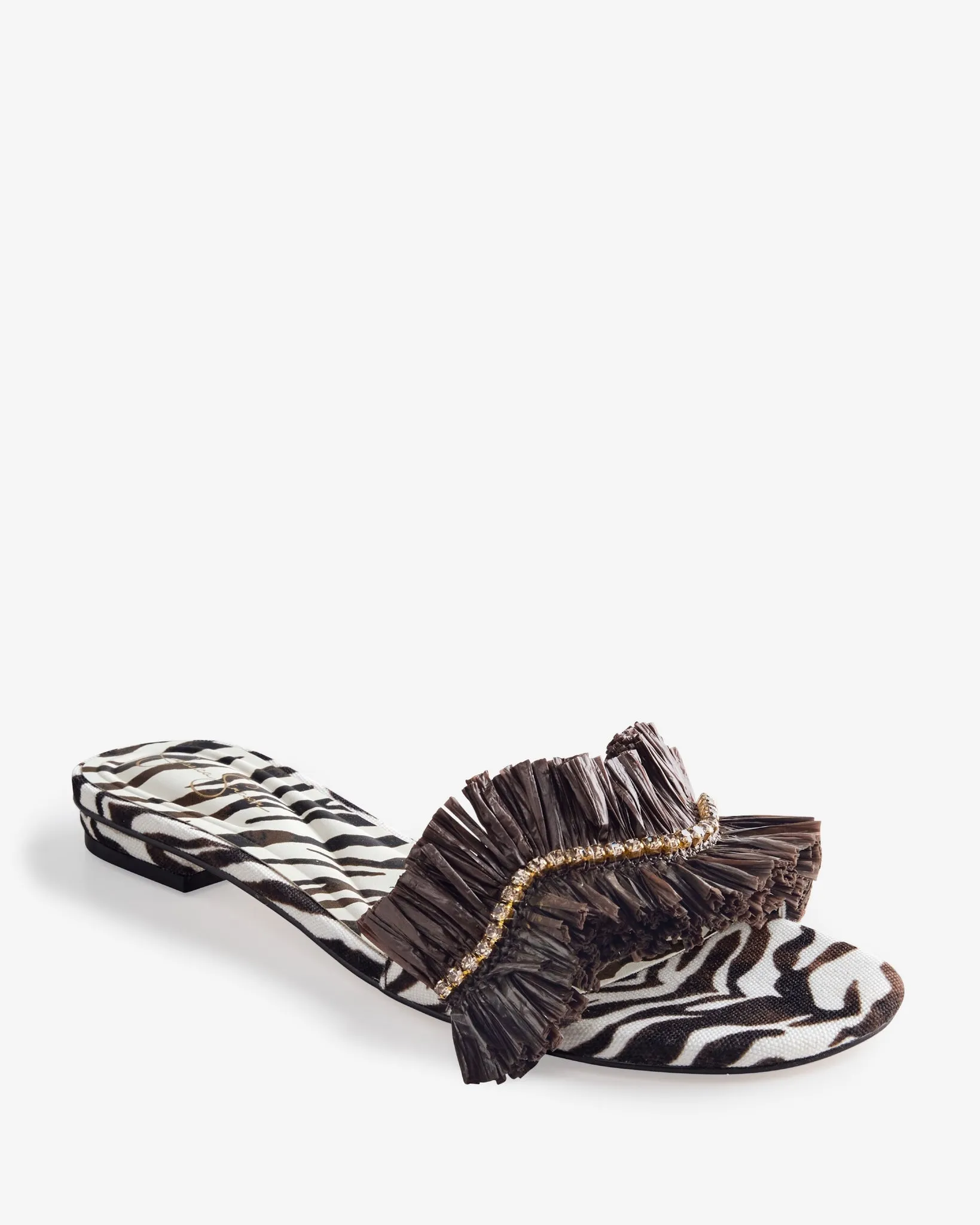 Jessica Simpson Raffia Rhinestone Slide Brown sold by Boston Proper