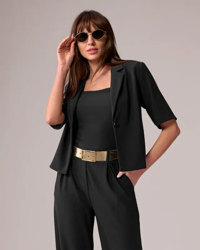 Beyond Travel Short Sleeve Blazer Jet Black made by Boston Proper