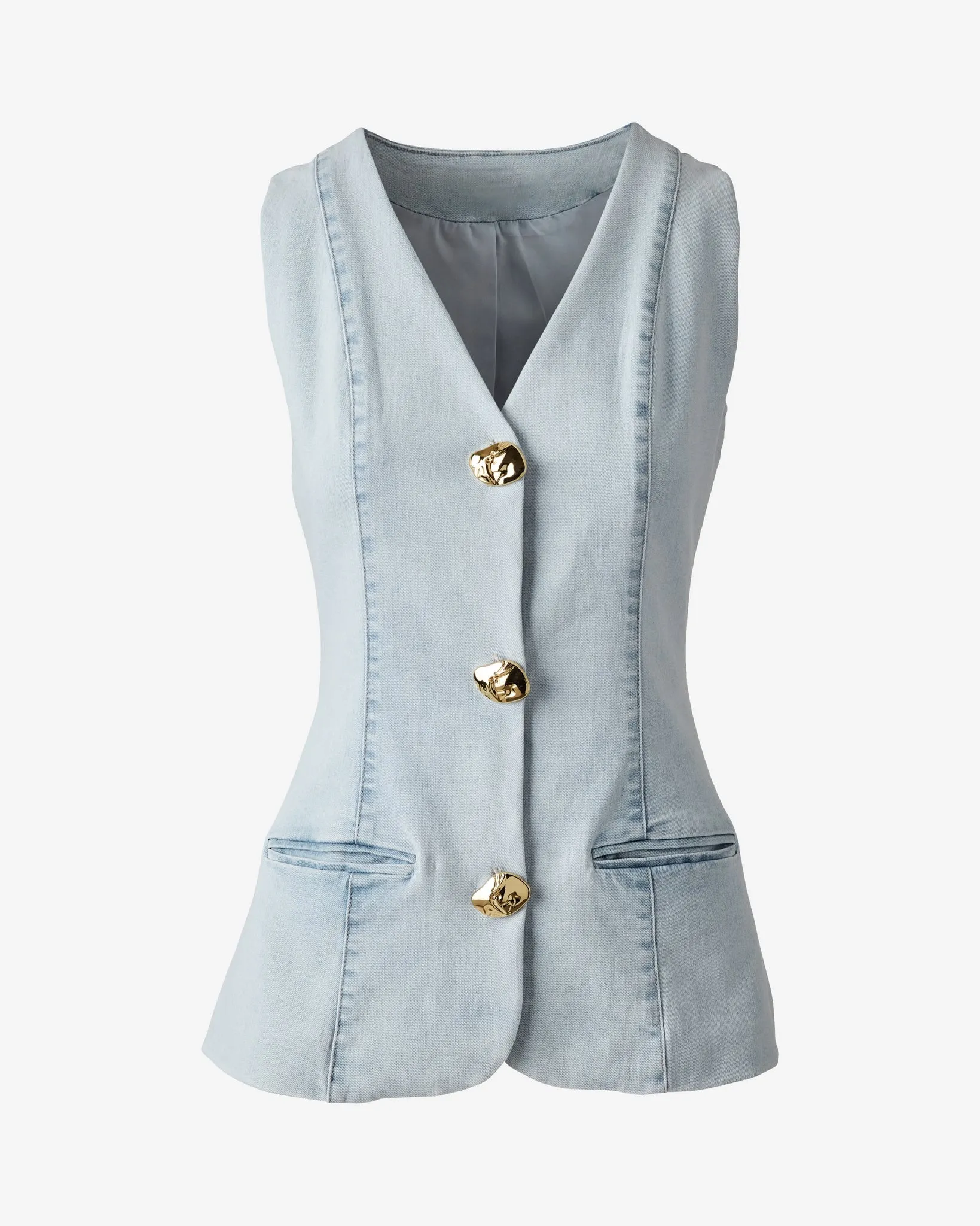 Button Front Stretch Denim Vest Light Wash Denim sold by Boston Proper product image thumbnail 2