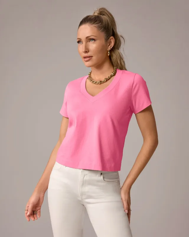 Cotton V Neck Short Sleeve Tee Pink Carnation made by Boston Proper