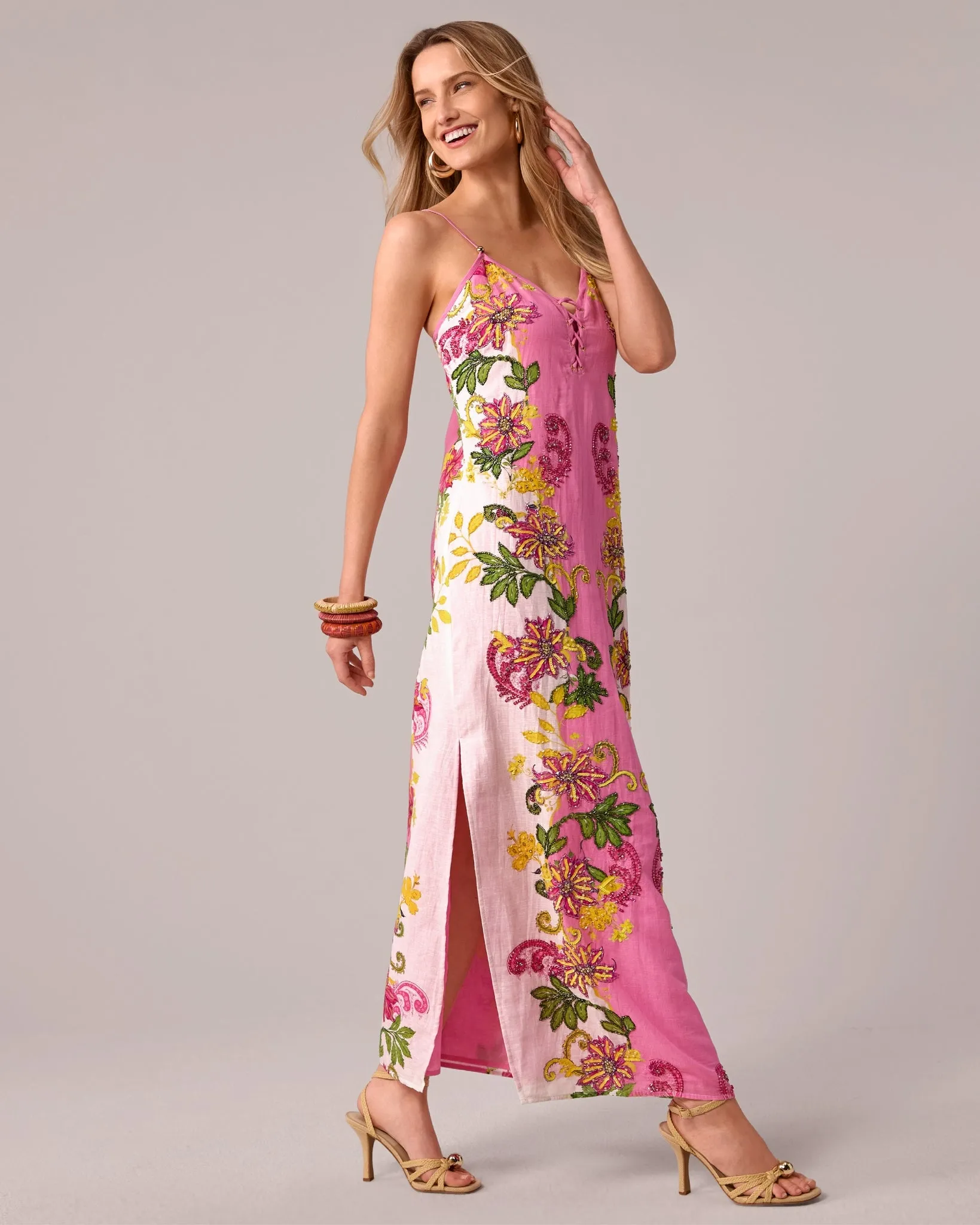 Maxi Slip Dress Embellished Garden sold by Boston Proper