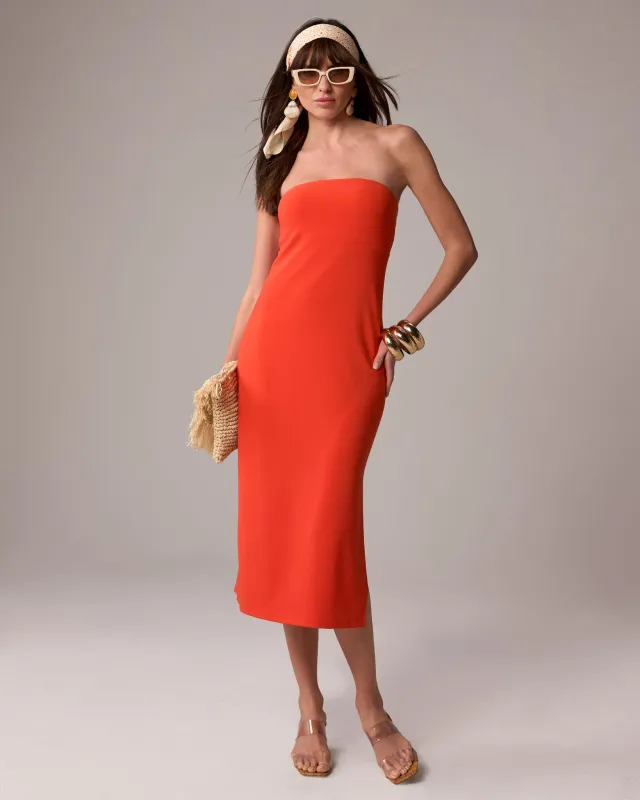 Beyond Travel Strapless Midi Dress Mandarin Orange made by Boston Proper