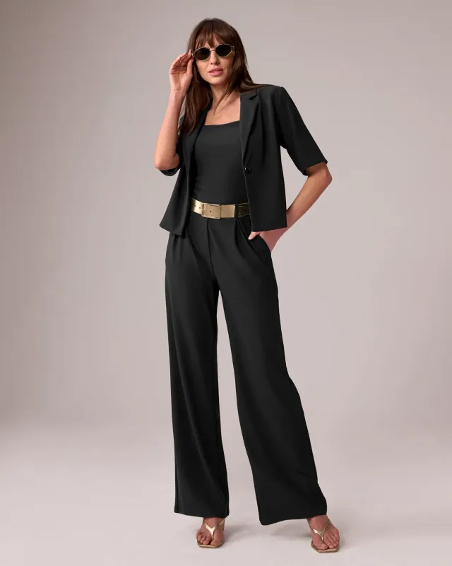 Beyond Travel Pleated Wide Leg Pant Jet Black made by Boston Proper