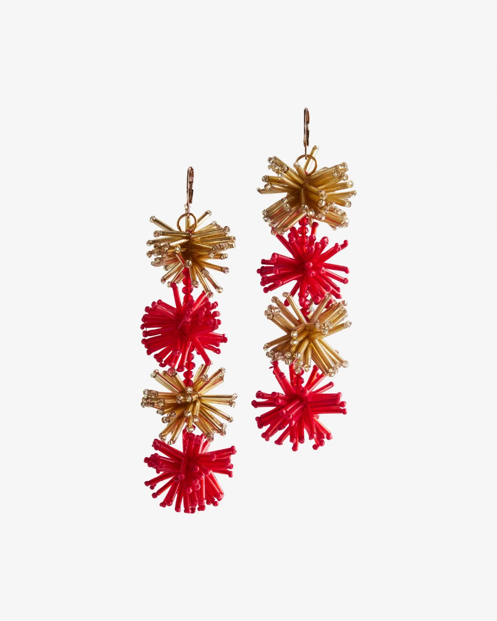 Coral and Gold Double Drop Beaded Earrings Gold/Coral sold by Boston Proper