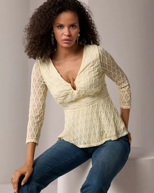 Textured Knit Top with Beaded Neck Detail White Swan made by Boston Proper