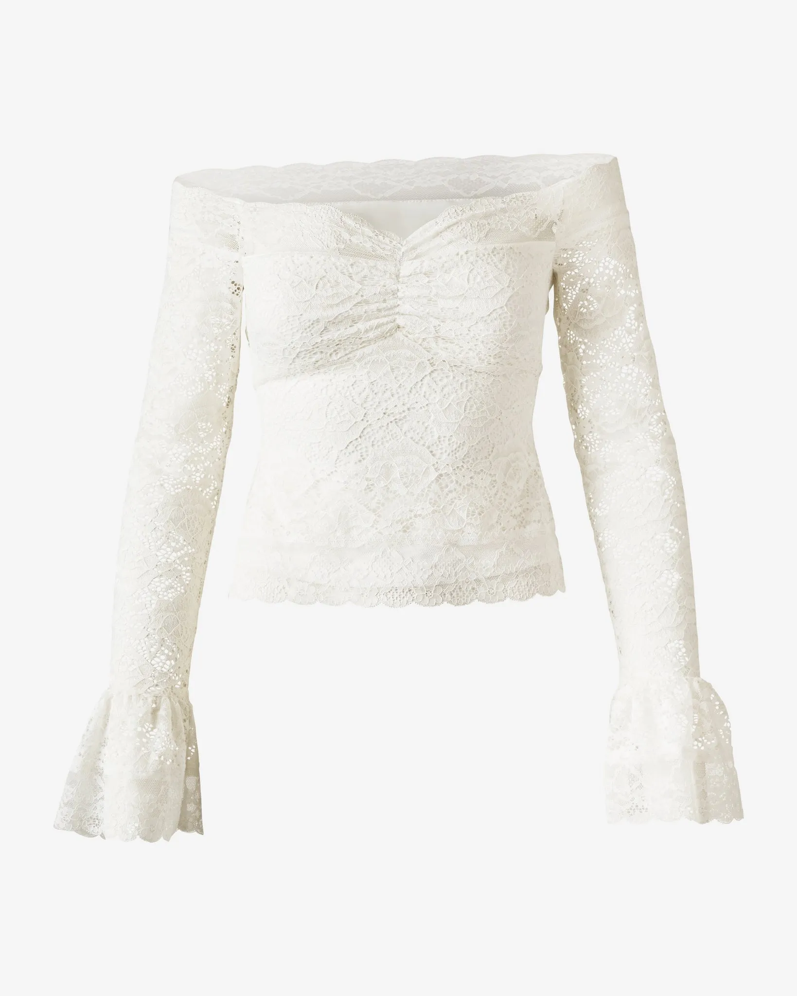 Long Sleeve Lace Knit Top White sold by Boston Proper product image thumbnail 2