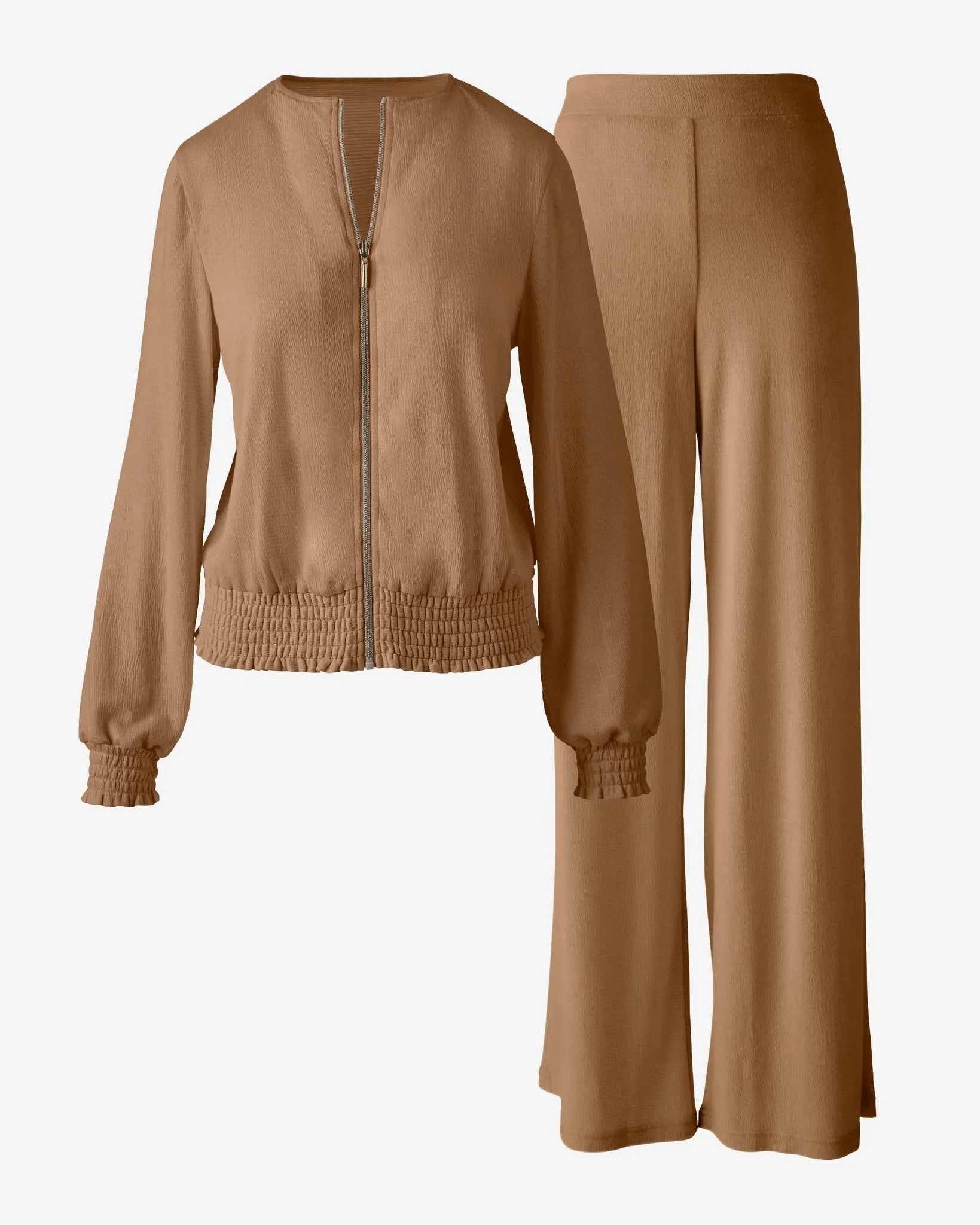 Textured Knit Smocked Jacket and Pant Set Tobacco Brown sold by Boston Proper product image thumbnail 2