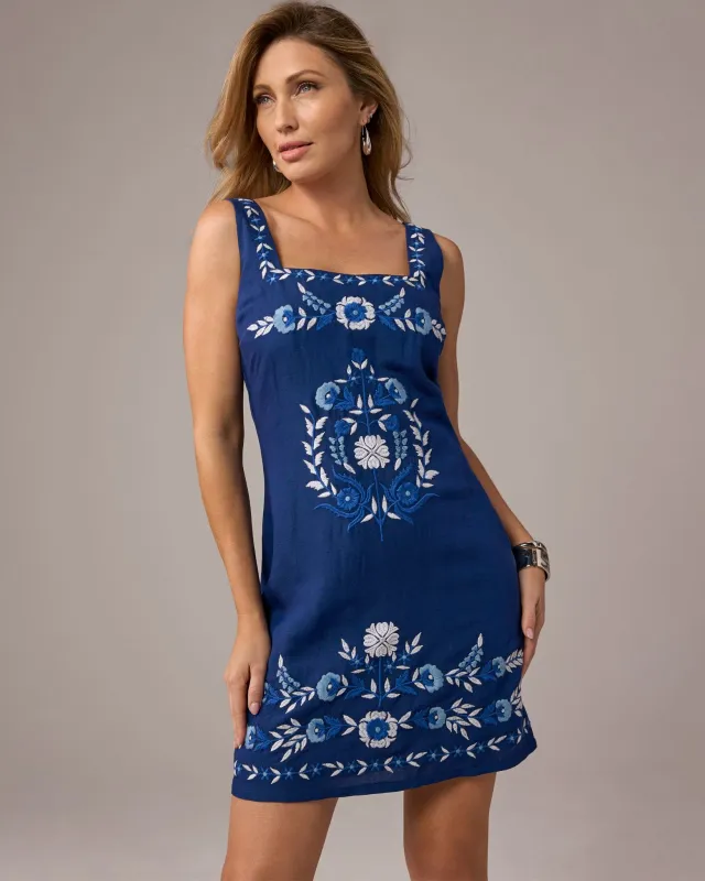 Embroidered Mini Dress Navy Multi made by Boston Proper