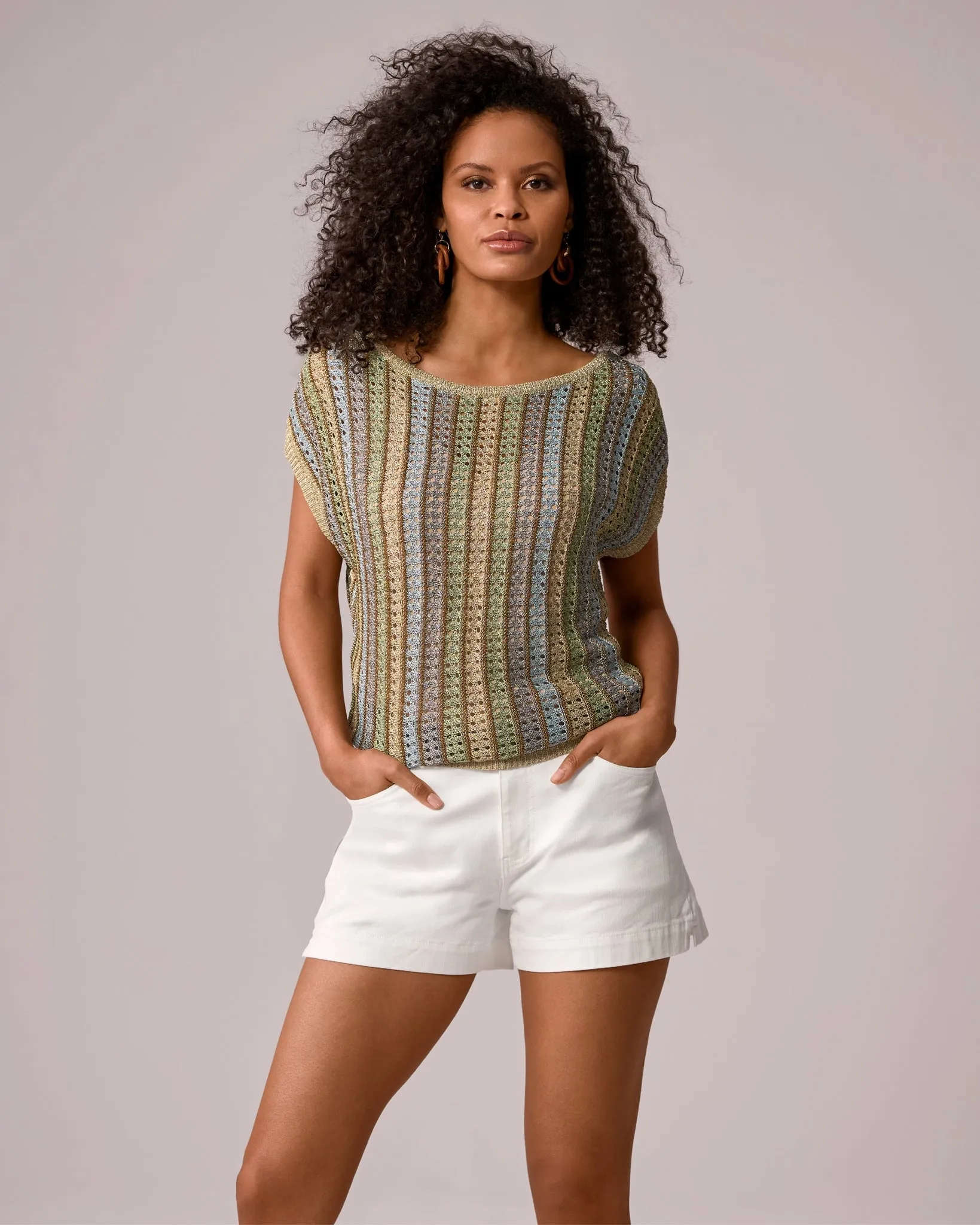 Striped Crochet Boatneck Sweater Top Multi sold by Boston Proper