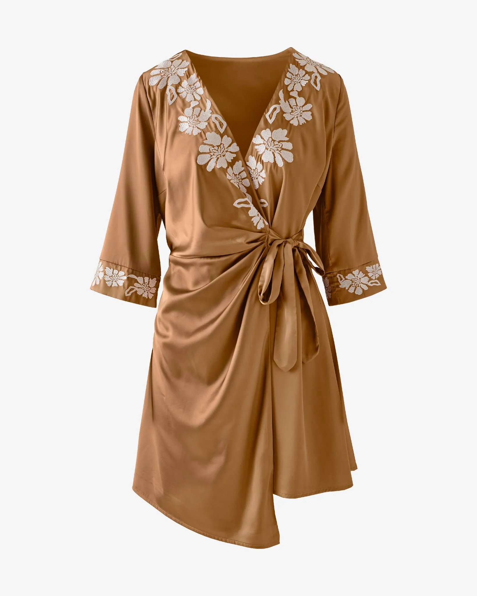 Floral Wrap Dress with Waist Tie Tobacco Brown sold by Boston Proper product image thumbnail 2