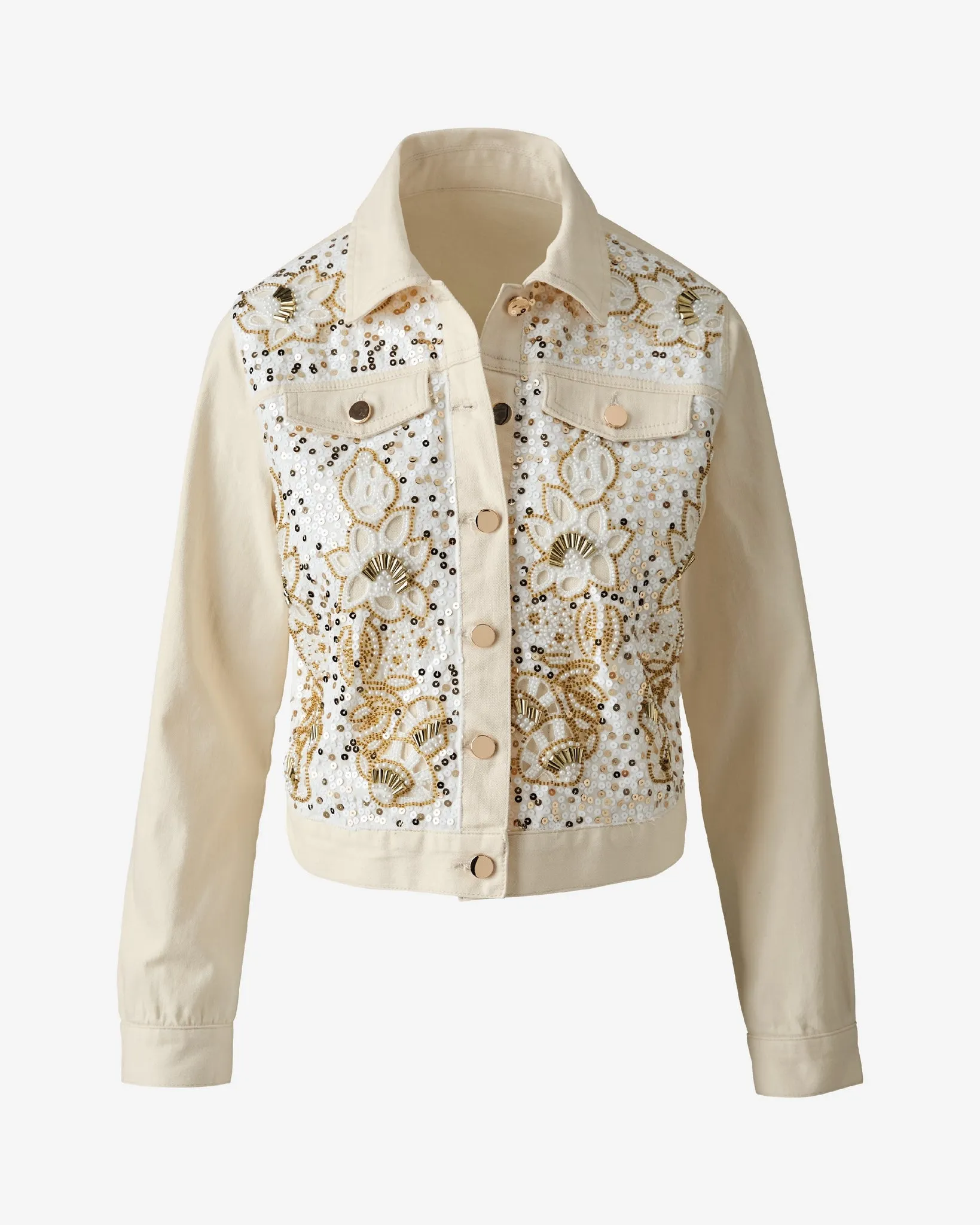 Mixed Metal Sequin and Beaded Denim Jacket White Swan sold by Boston Proper product image thumbnail 2