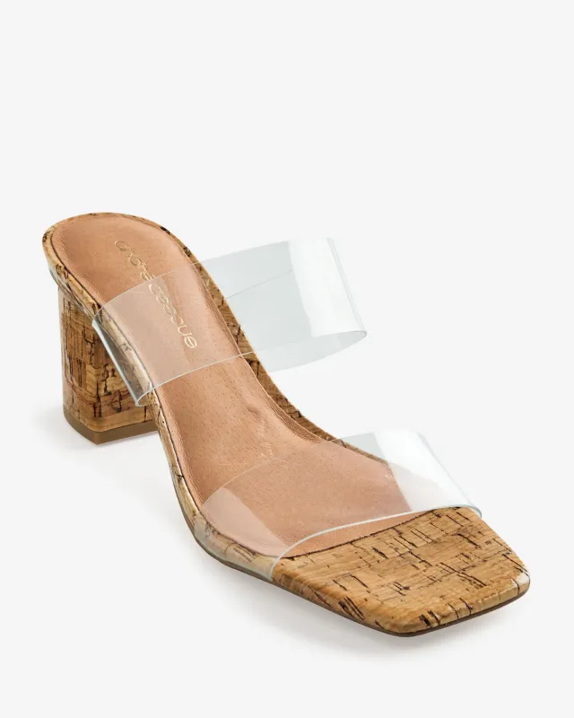 Andre Assous Vinyl and Cork Block Heel Clear made by Andre Assous