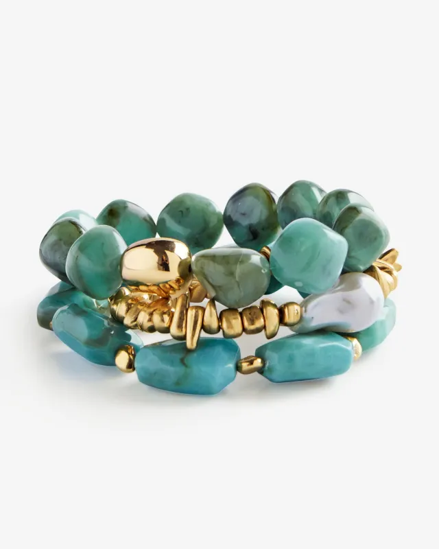 Turquoise Bead and Pearl Bracelet Set Turquoise/Gold made by Boston Proper