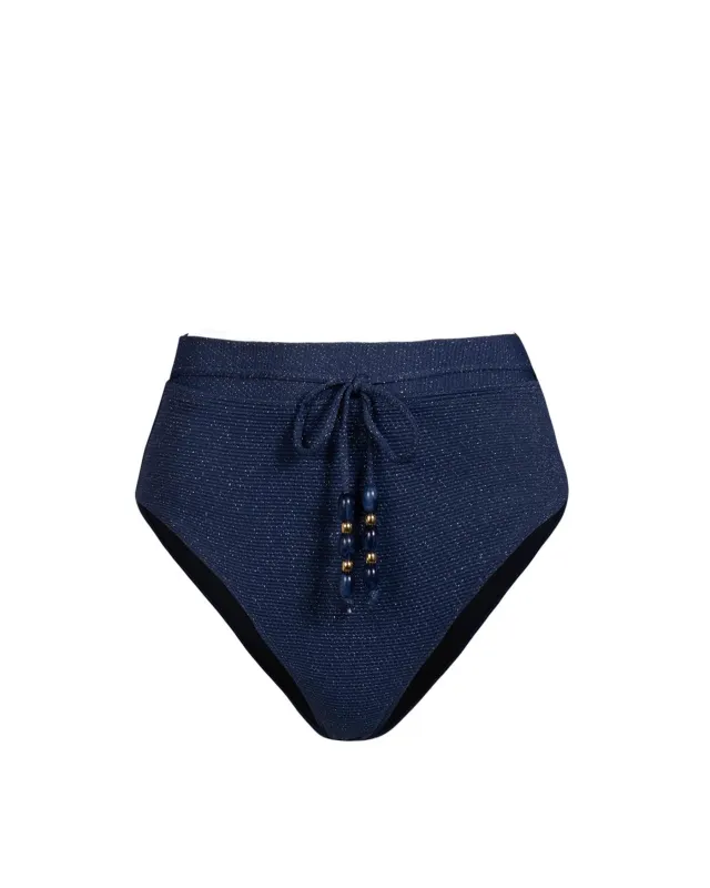 Belted Hi Waist Hi Leg Bottom In Marine Blue Metallic made by Change of Scenery