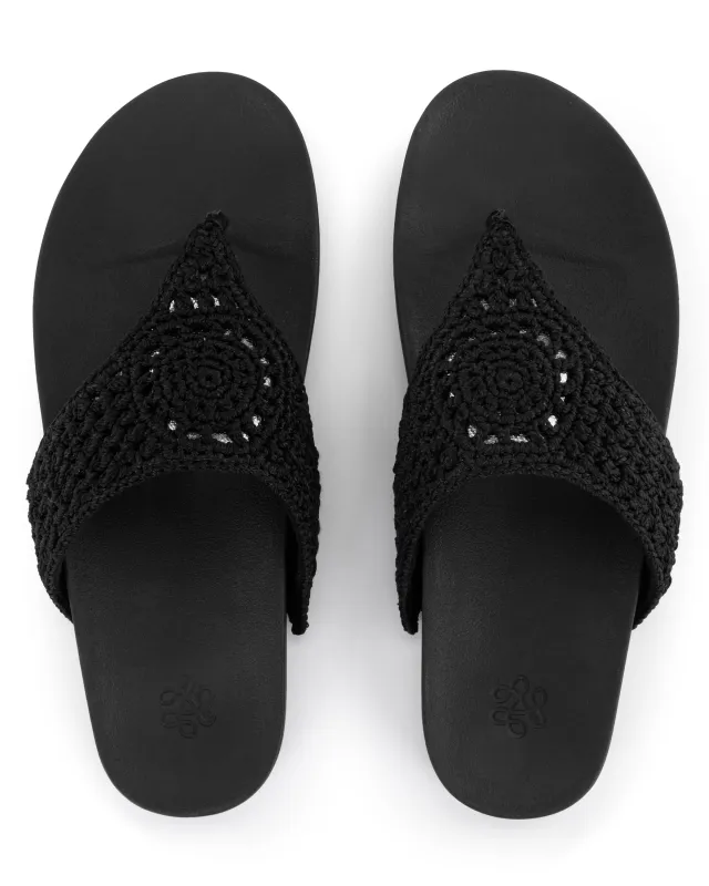 Everly Sandal - Hand Crochet - Black Medallion made by The Sak