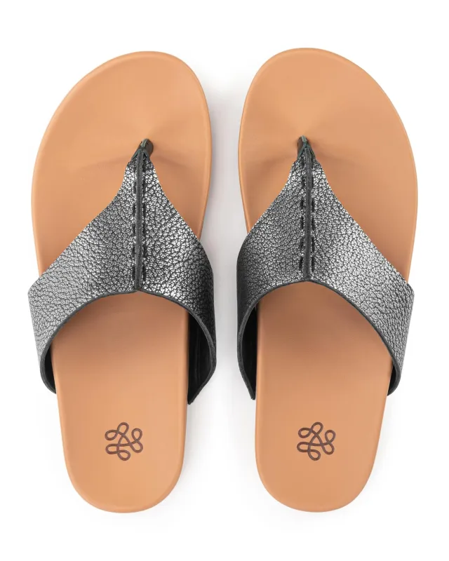Everly Sandal - Leather - Dark Silver made by The Sak