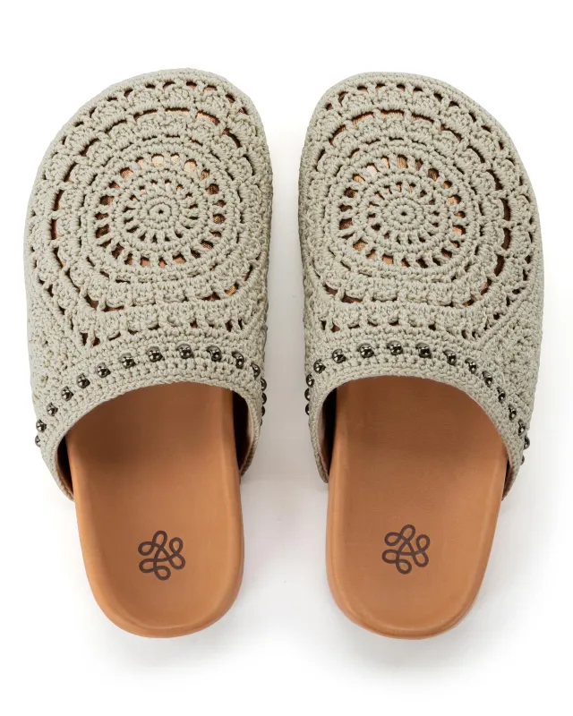Bolinas Clog - Hand Crochet - Natural Grey Medallion made by The Sak