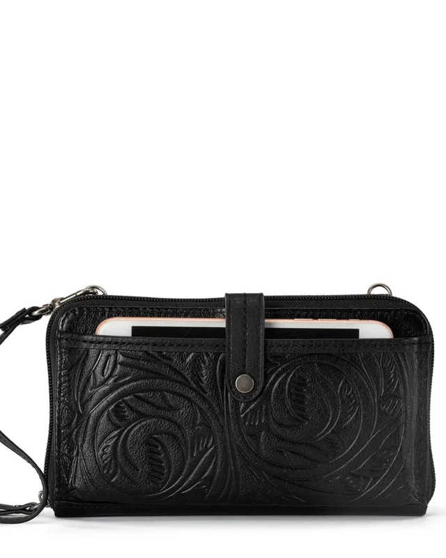 Iris Smartphone Wallet - Leather - Black Leaf Embossed made by The Sak