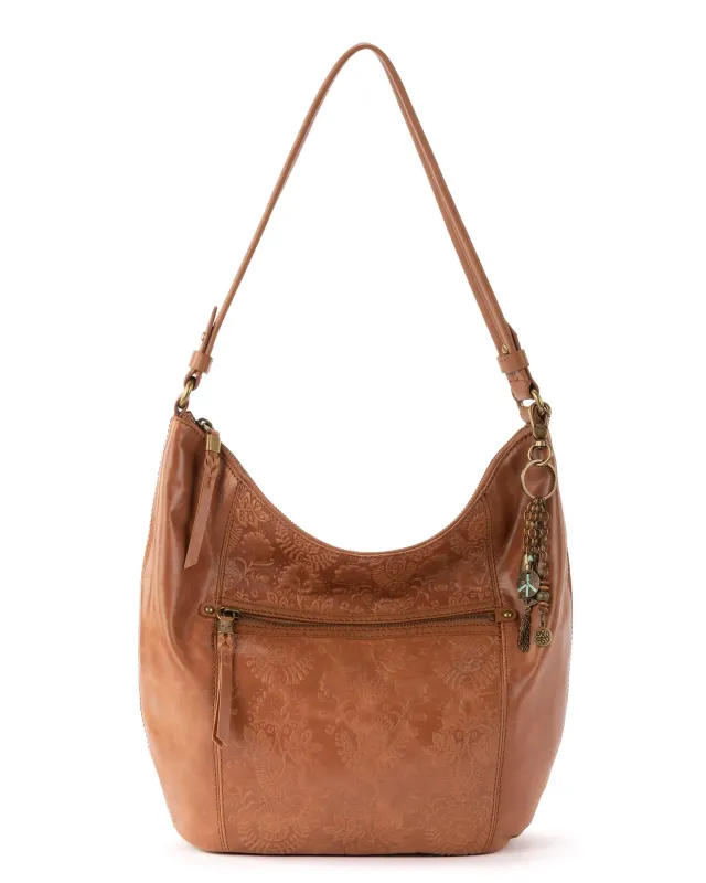 Sequoia Hobo - Leather - Tobacco Floral Embossed made by The Sak