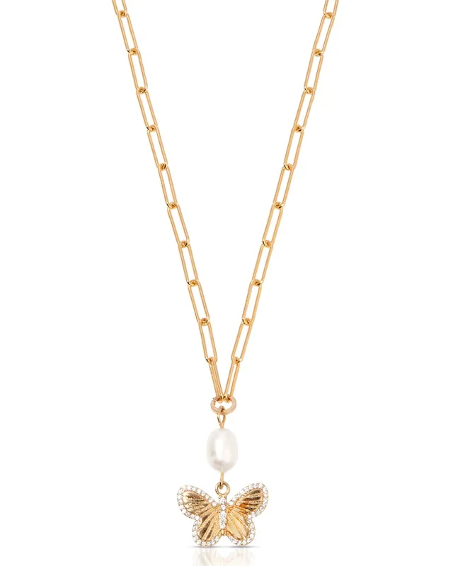 Butterfly Pearl Chain Necklace made by ettika