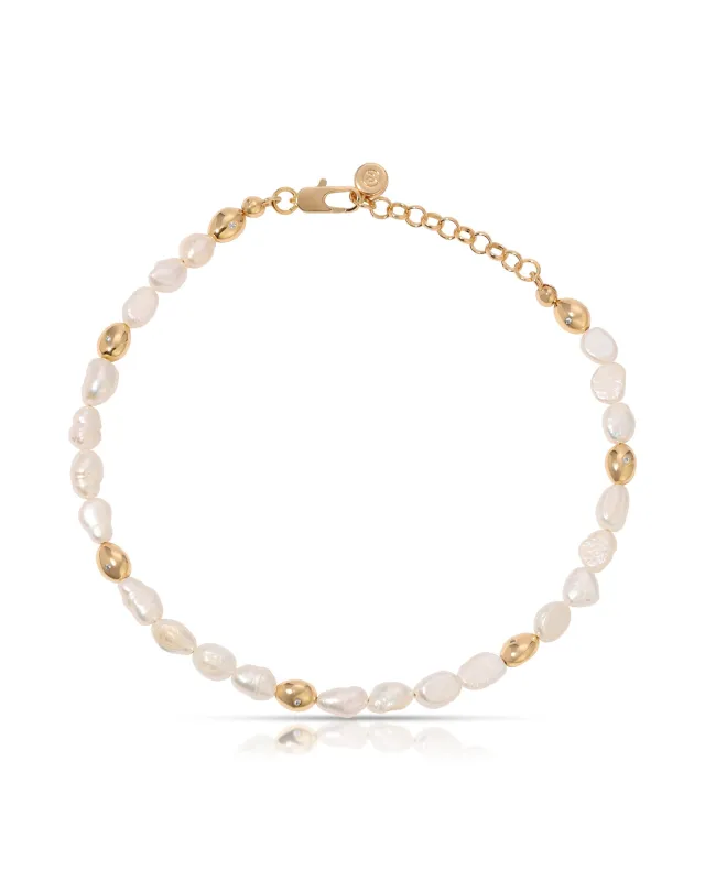 Freshwater Pearl Polished Pebble Anklet made by ettika