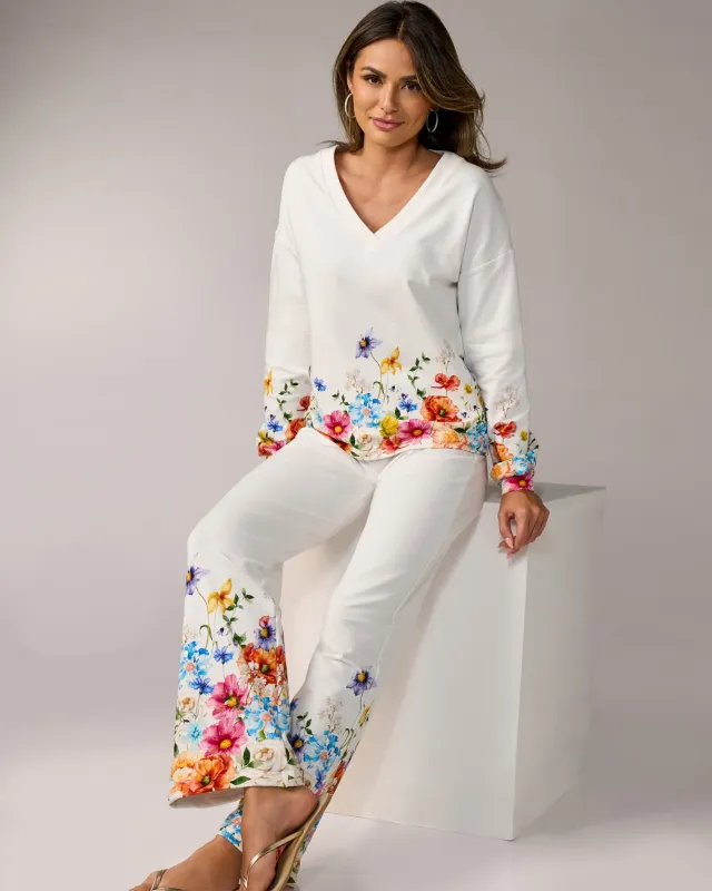 Floral Printed V Neck Lounge Set Floral Meadow made by Boston Proper