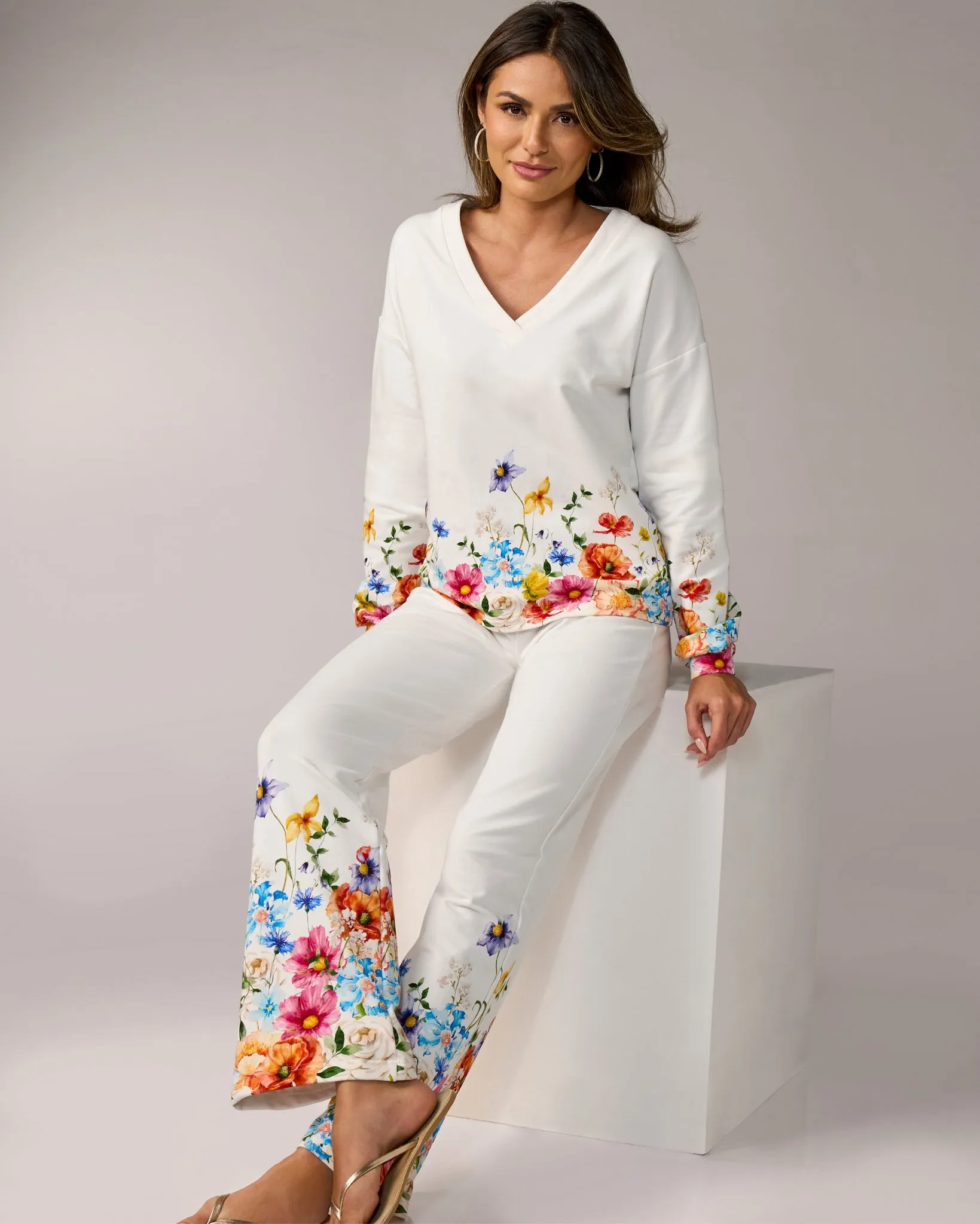 Floral Printed V Neck Lounge Set Floral Meadow sold by Boston Proper