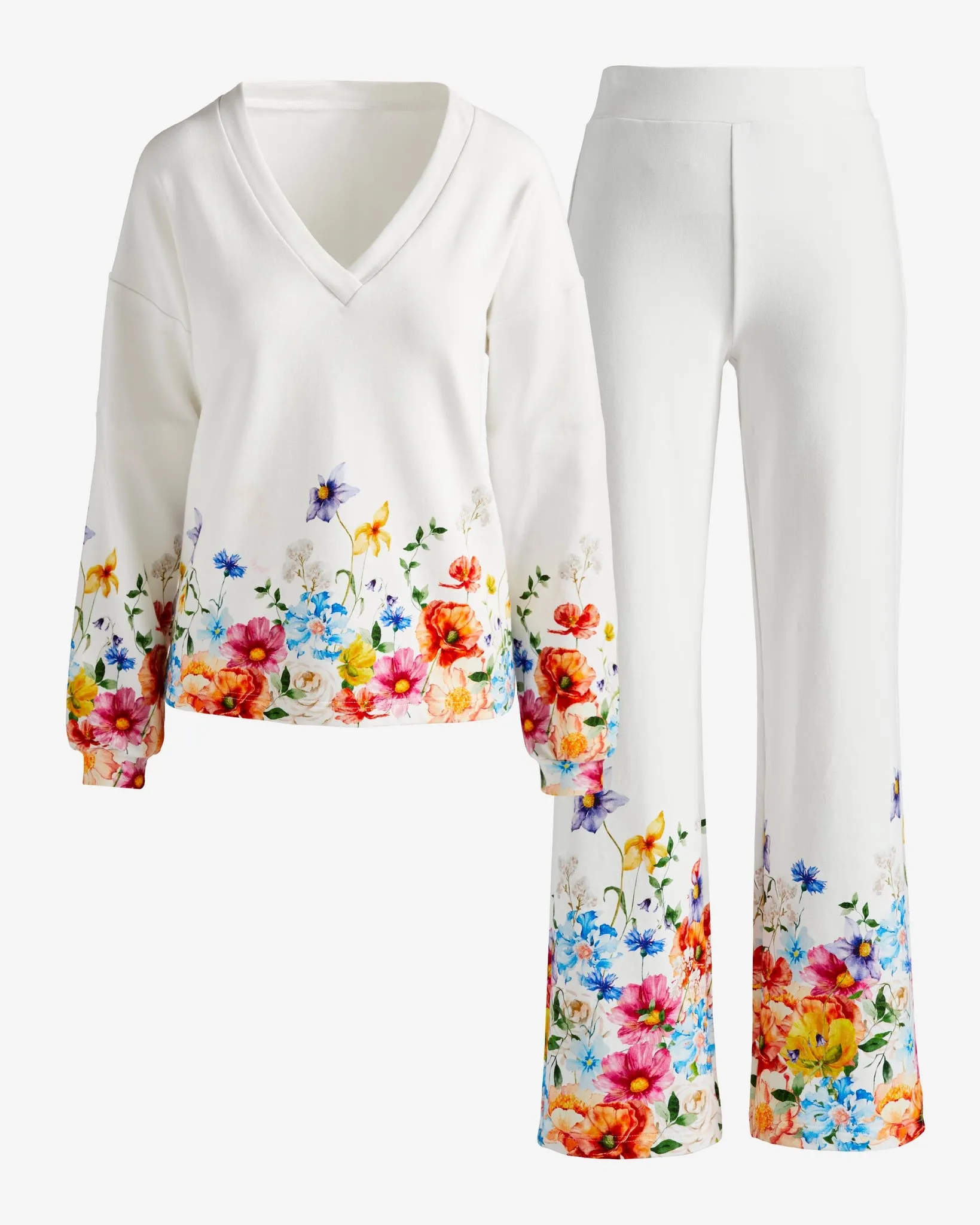 Floral Printed V Neck Lounge Set Floral Meadow sold by Boston Proper product image thumbnail 2