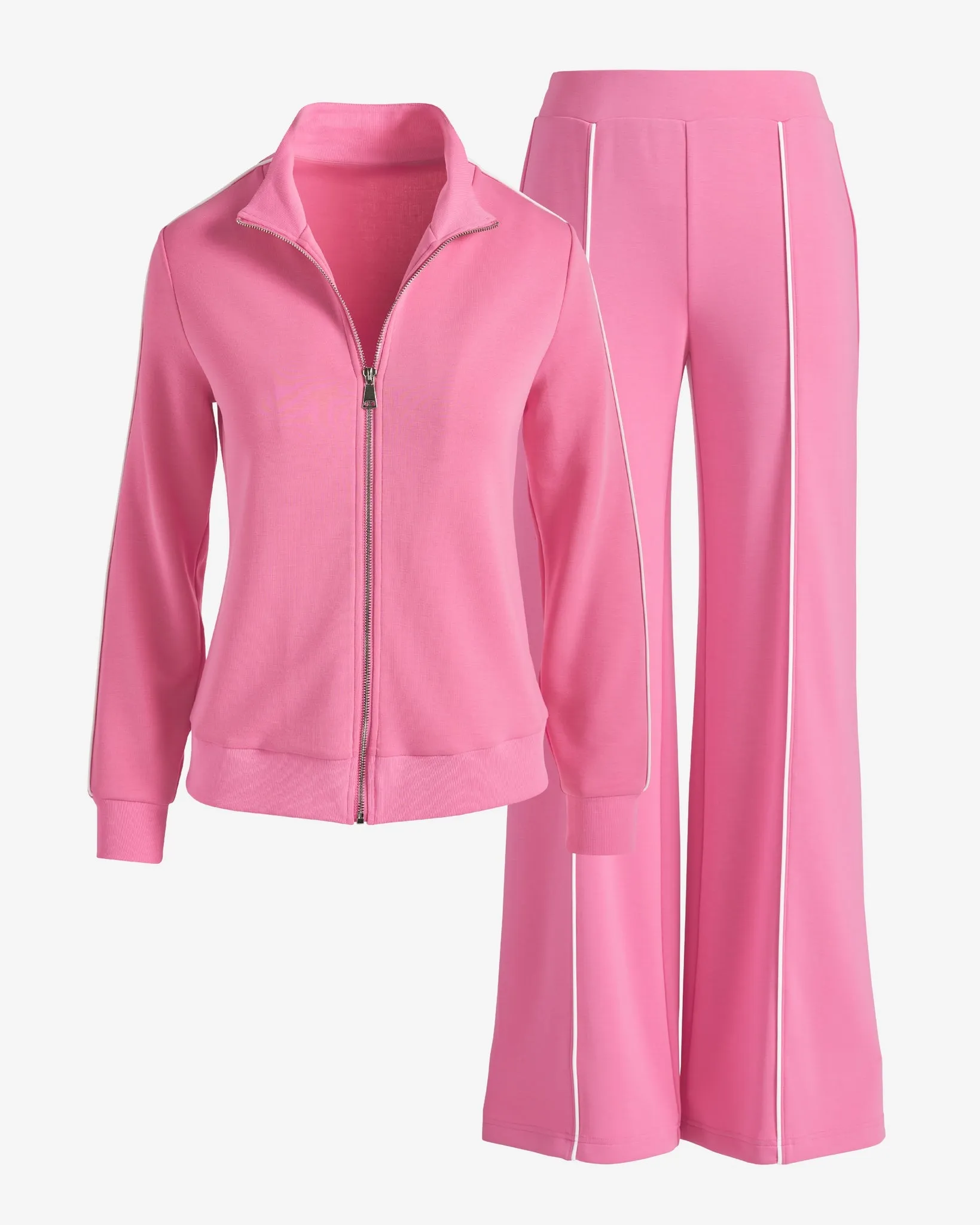 Luxe Lounge Piped Zip Up and Pant Set Wild Orchid sold by Boston Proper product image thumbnail 2