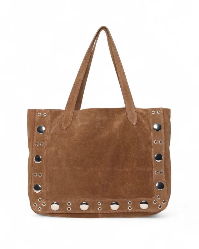 Flynn Studded Tote, Brown Suede Goat made by Walter Baker