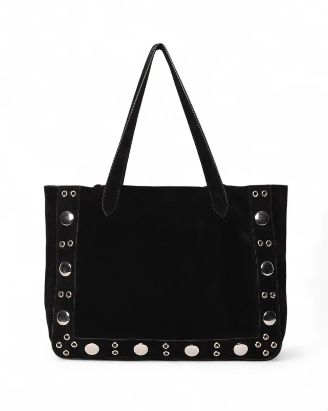 Flynn Studded Tote, Black Suede made by Walter Baker