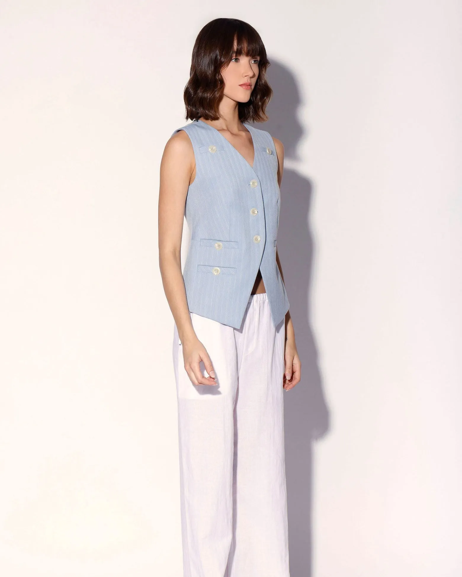 Starla Vest, Stone Pinstripe sold by Boston Proper product image thumbnail 3
