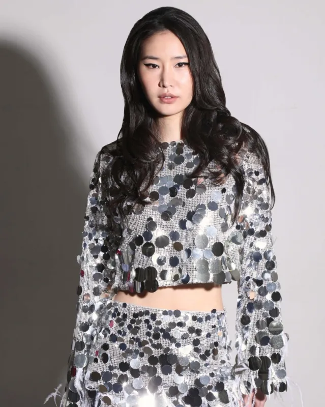 Darcy Skirt, Silver Starlet Sequin made by Walter Baker