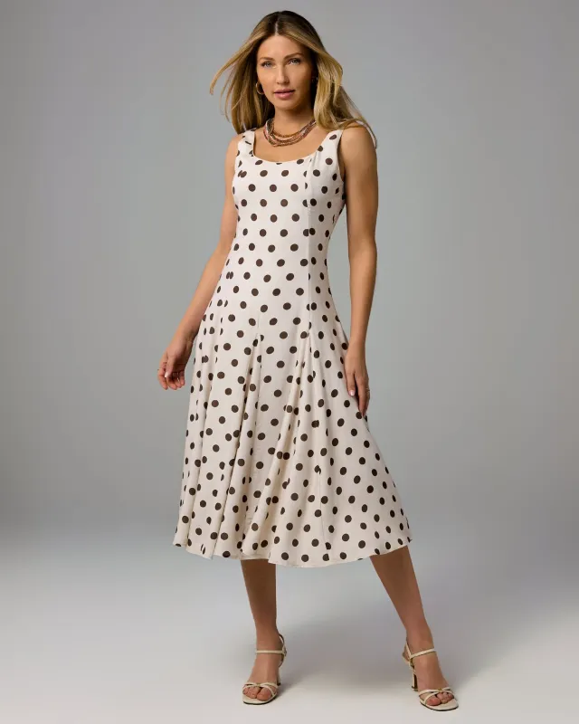 Printed Square Neck Midi Dress White Chocolate Dot made by Boston Proper