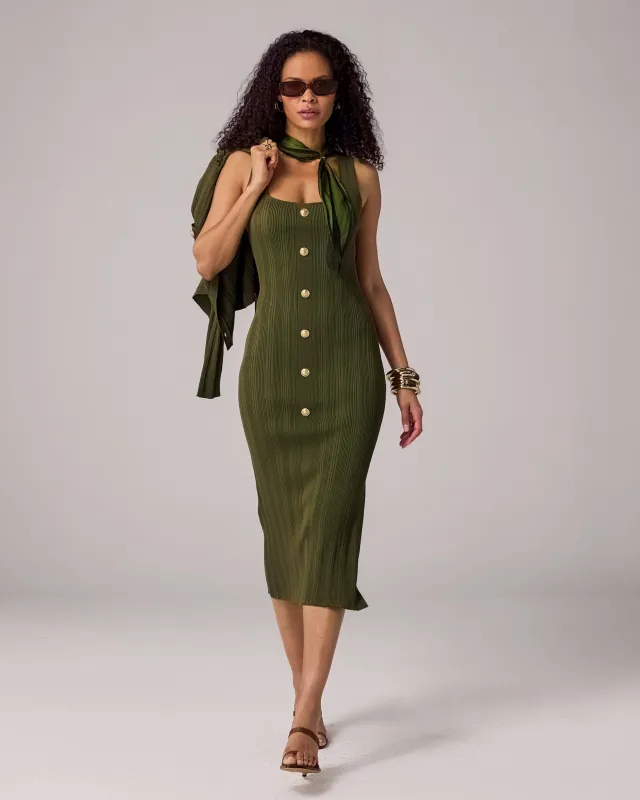 Crested Button Sweater Dress Olive Night made by Boston Proper