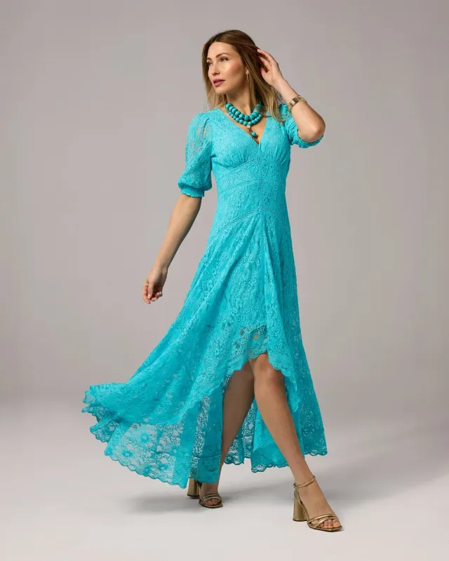 Lace High Low Puff Sleeve Maxi Dress Capri made by Boston Proper